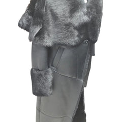 Close-up of the Toscana shearling collar and detailed stitching on Aria’s oversized shearling sheepskin coat
