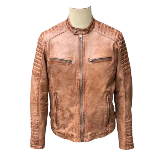 Bushman distressed biege cafe racer jacket