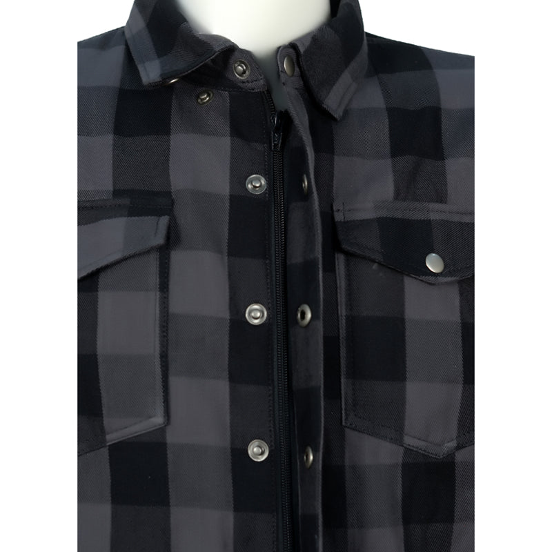 Grey armored motorcycle riding flannel shirt