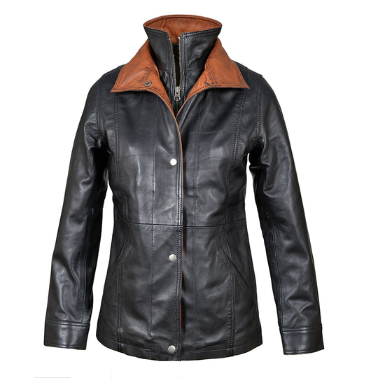 Adeline Black Leather Car Coat