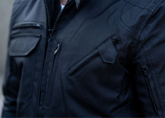 "Black Utility" Air Ventilation and Hooded Breathable and Waterproof Textile Motorcycle Jacket with armor protectors