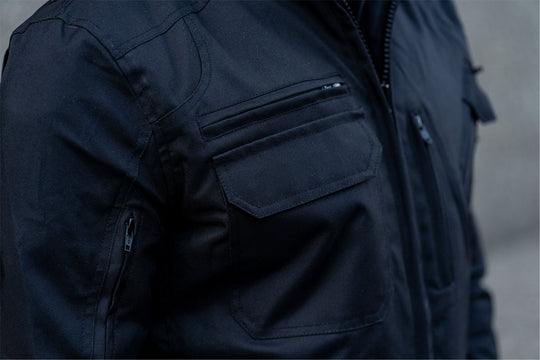 "Black Utility" Air Ventilation and Hooded Breathable and Waterproof Textile Motorcycle Jacket with armor protectors