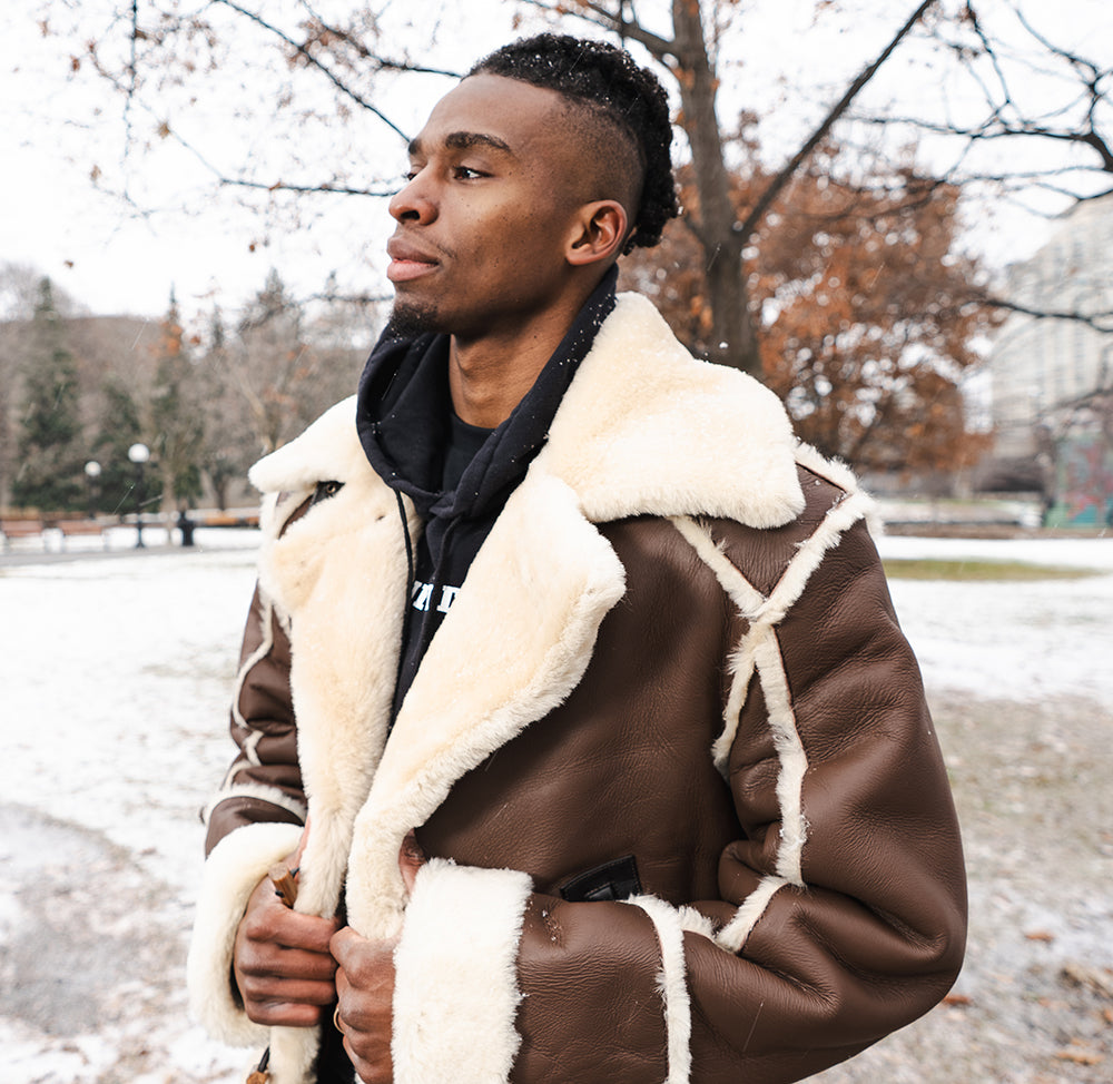 Brock's Brown shearling overcoat