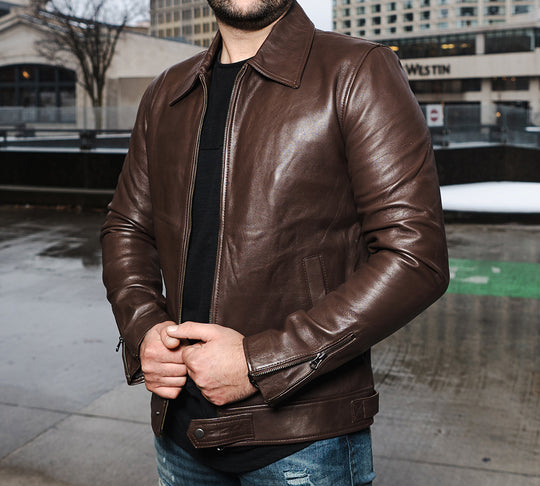 Brown leather jacket with collars