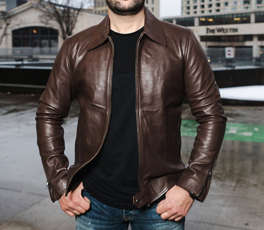 Brown leather jacket with collars