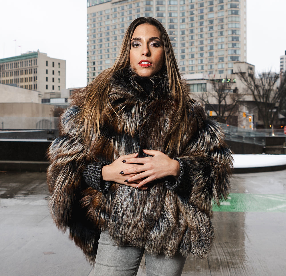 Women's Crystal fox fur cape/poncho