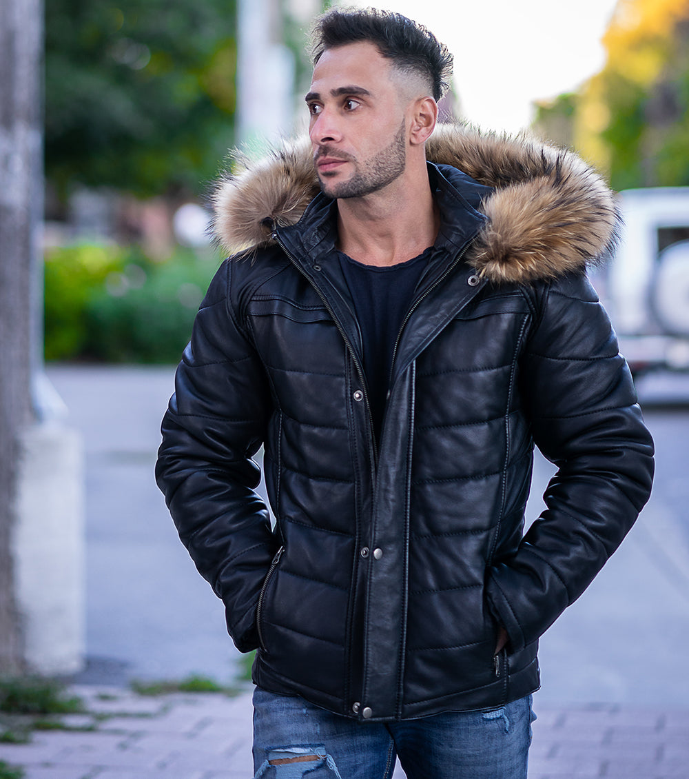 Rossi's Polyfill Winter Leather Jacket with Fur on Hoodie – Lusso