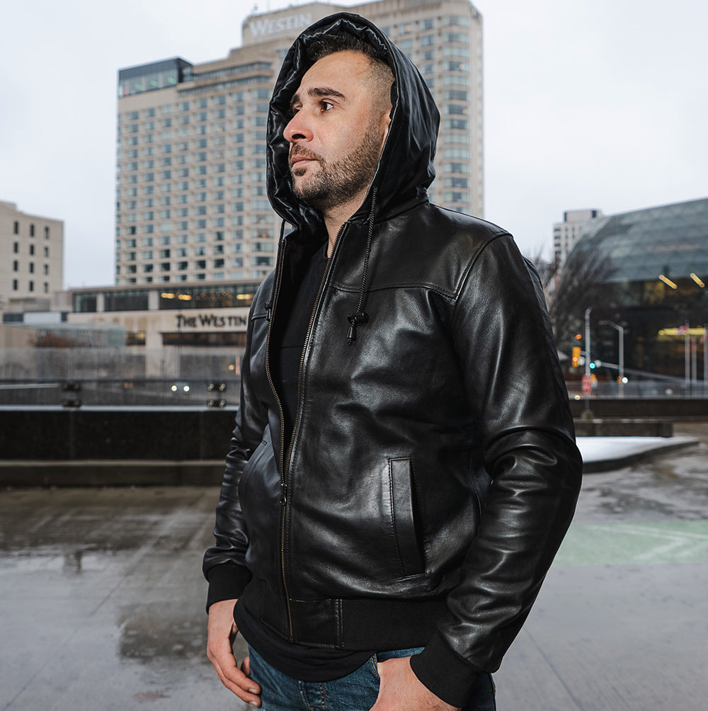 Jayden Black Leather Jacket Hoodie – Lusso Leather