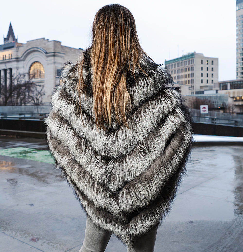 Women's Silver fox fur cape/poncho