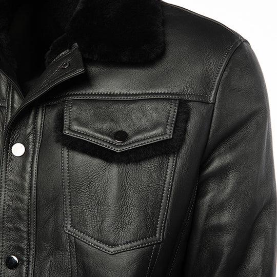 Black Denim jacket Style Shearling Jacket