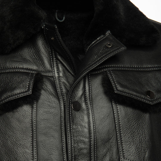 Black Denim jacket Style Shearling Jacket