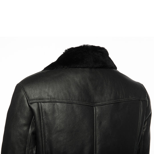 Black Denim jacket Style Shearling Jacket