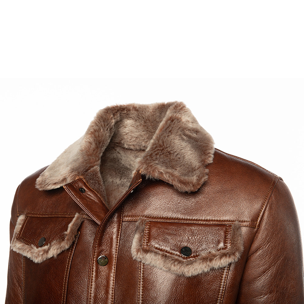 Dashiell brown trucker shearling jacket