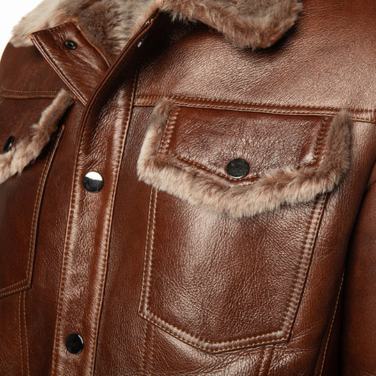 Dashiell brown trucker shearling jacket