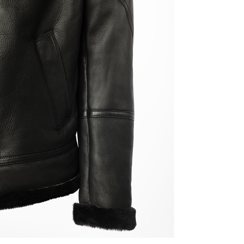 Felix black bomber shearling jacket with hoodie