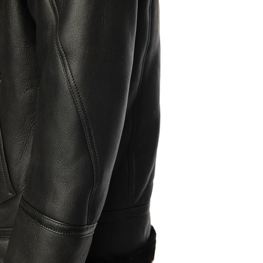 Felix black bomber shearling jacket with hoodie