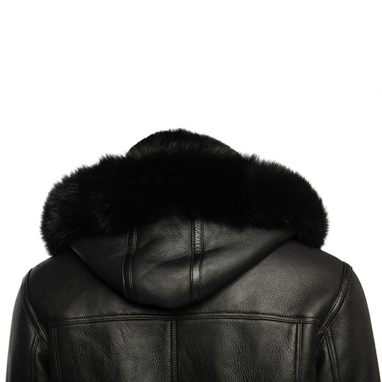 Felix black bomber shearling jacket with hoodie