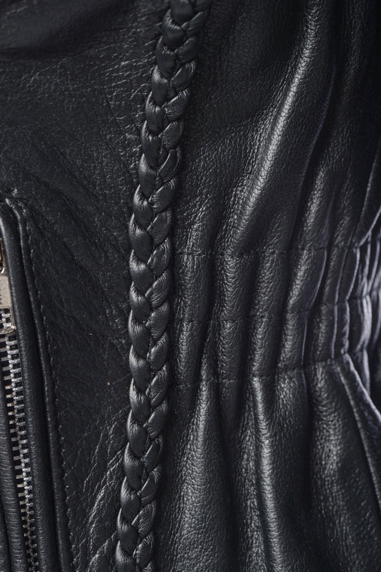 Anna Biker Heavy Leather Jacket With Braiding