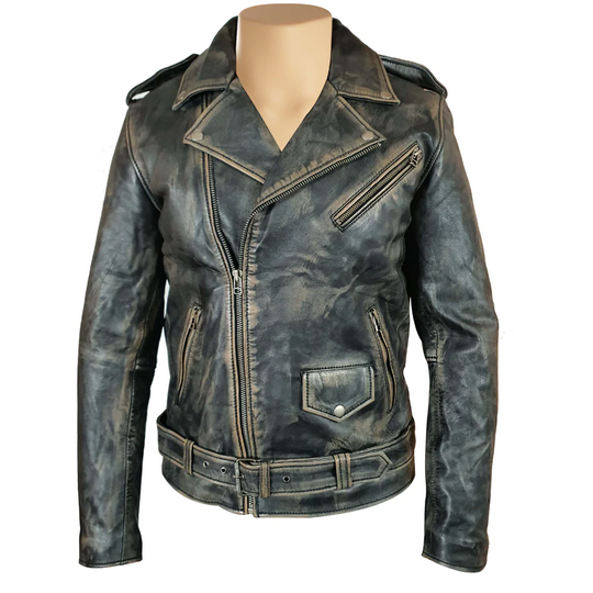 Distressed-Biker-style-jacket-with-belt-front