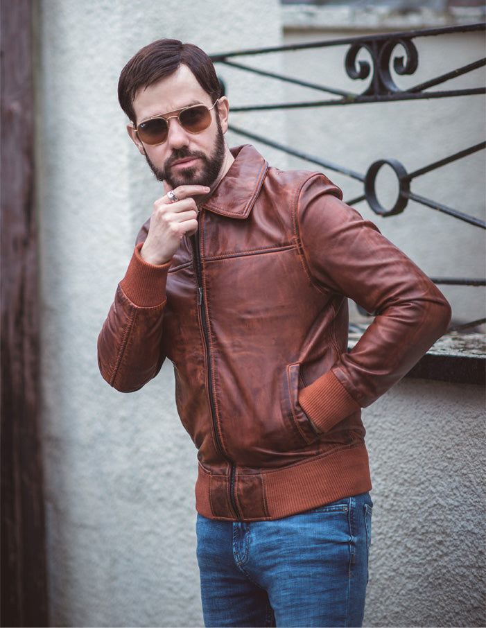 Boyd's Rust Leather Jacket with ribbed cuffs