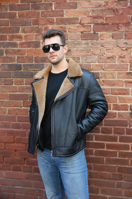 Carters Ginger Brown Shearling Leather Biker Jacket