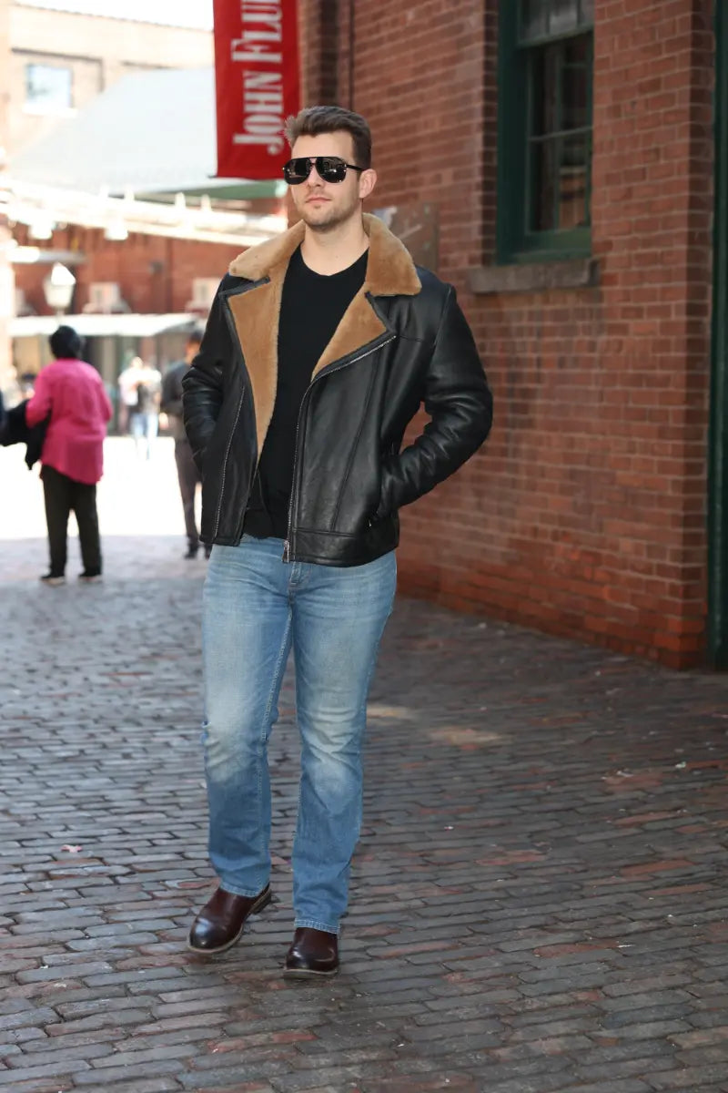 Carters Ginger Brown Shearling Leather Biker Jacket