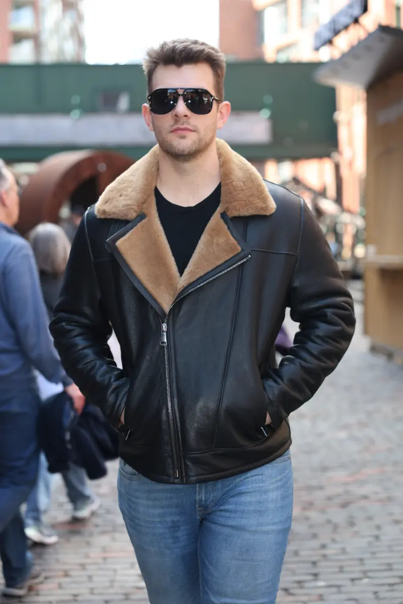 Carters Ginger Brown Shearling Leather Biker Jacket