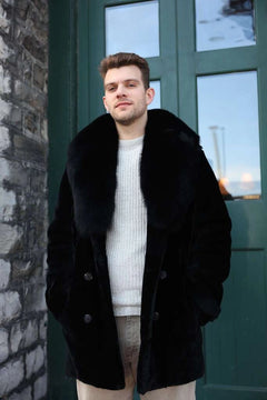 Peyton Black Mouton Shearling coat with Fox fur