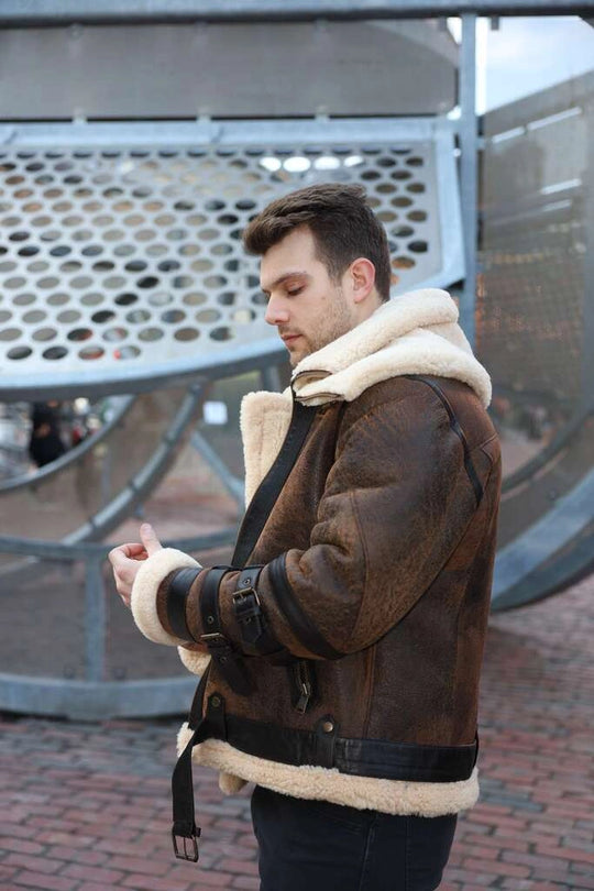 Richard's vintage Distressed brown Aviator Bomber shearling Jacket