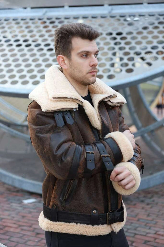 Richard's vintage Distressed brown Aviator Bomber shearling Jacket