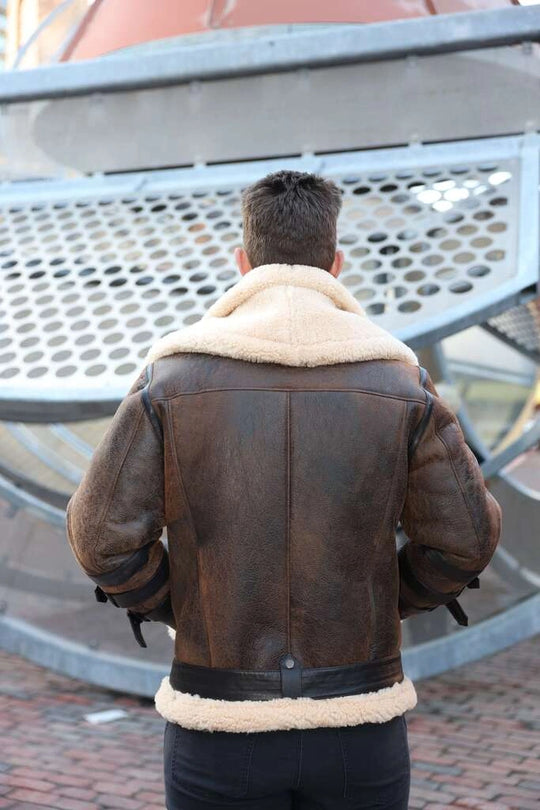 Richard's vintage Distressed brown Aviator Bomber shearling Jacket