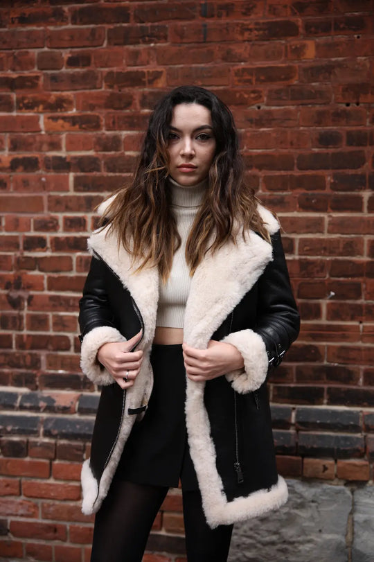 Katy's Black Shearling Aviator Long coat