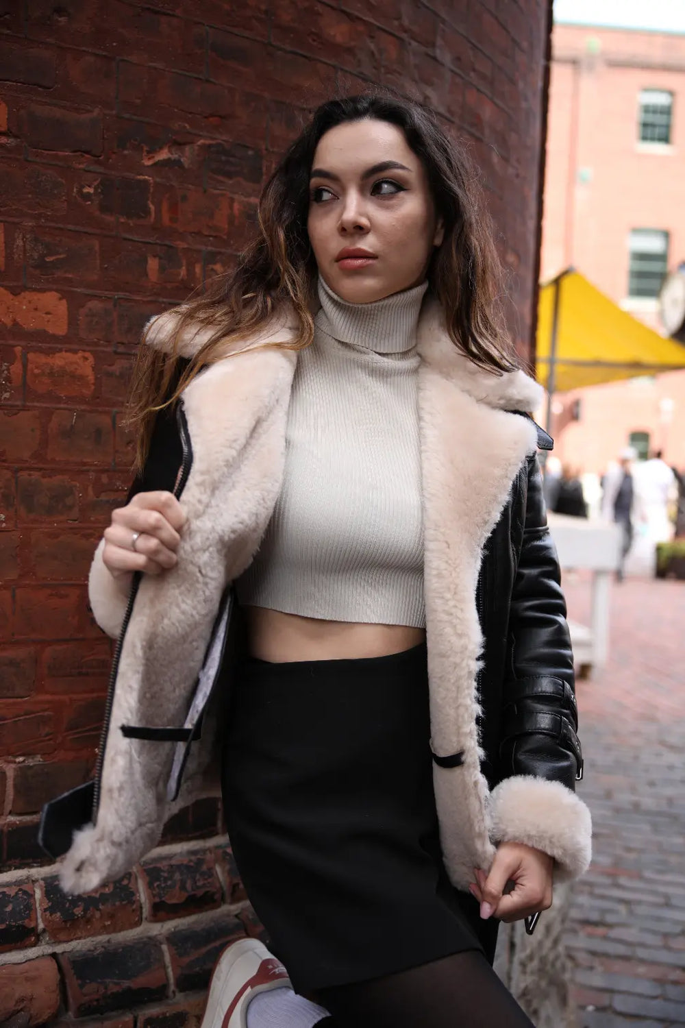 Katy's Black Shearling Aviator Long coat