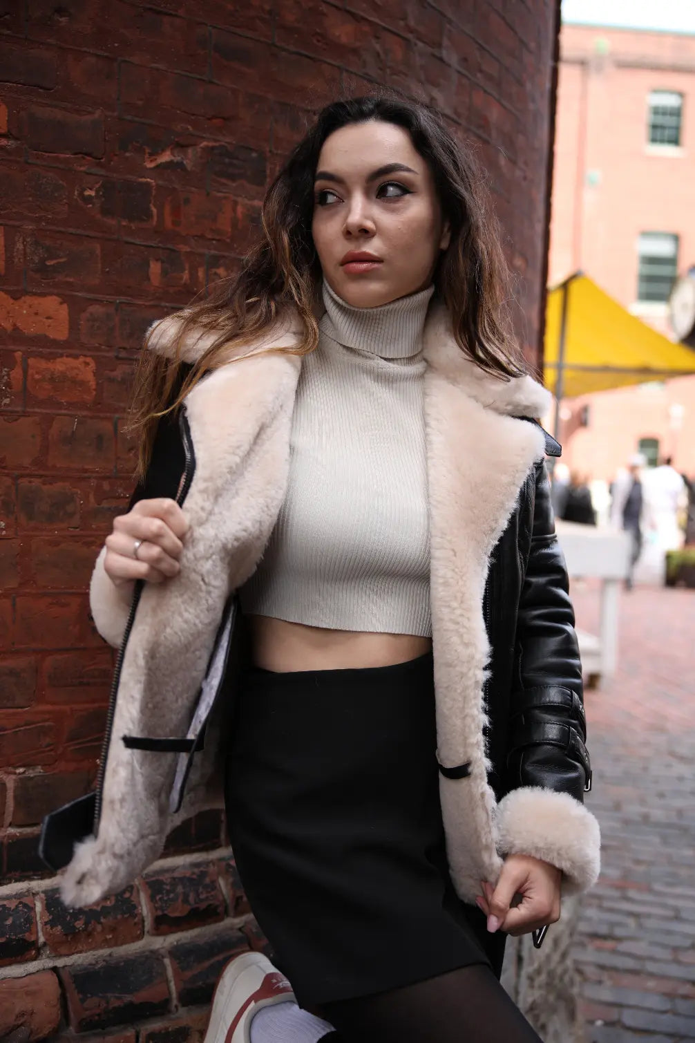 Katy's Black Shearling Aviator Long coat