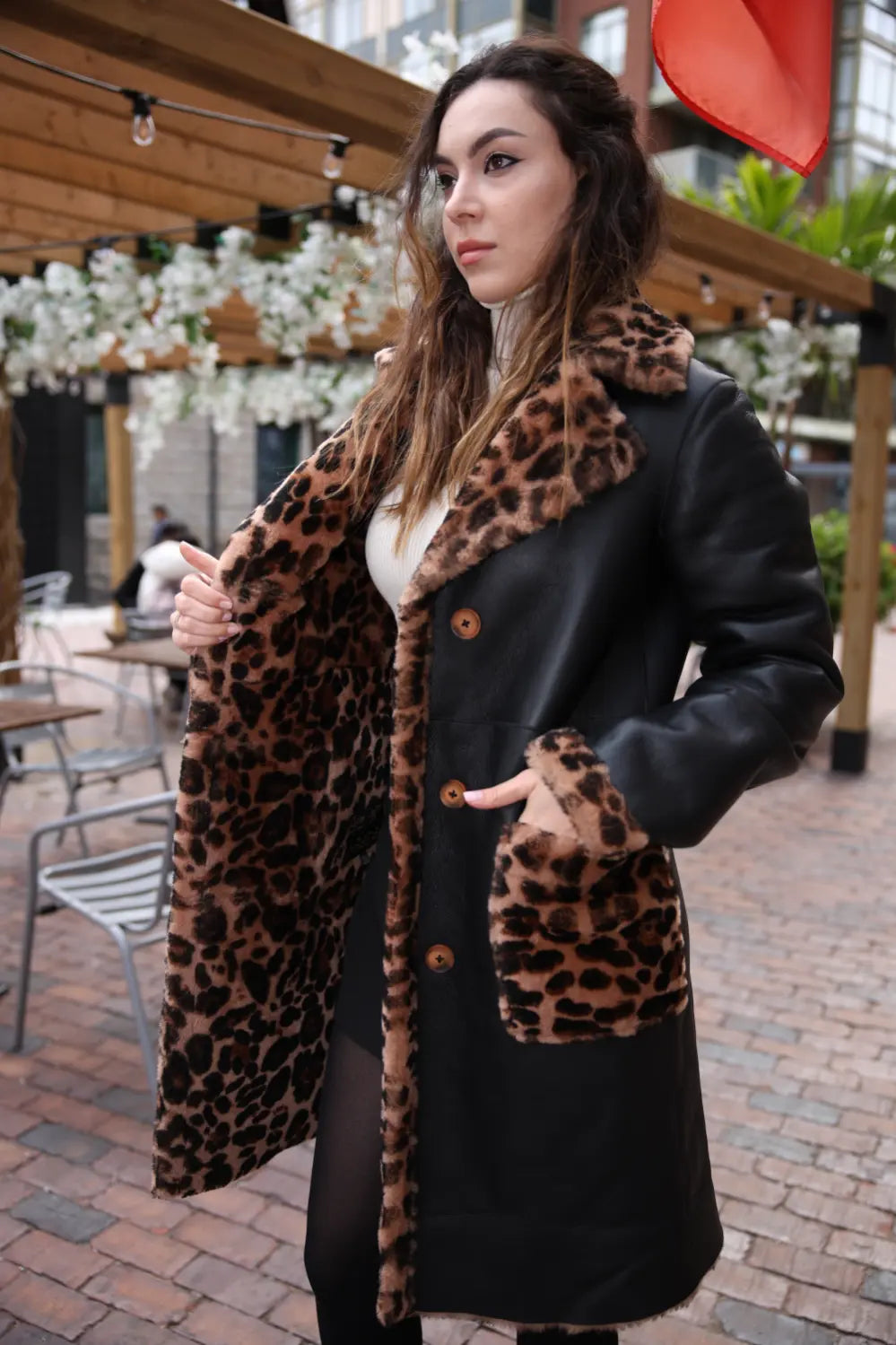 Seraphina Leopard print double breasted shearling Leather Coat