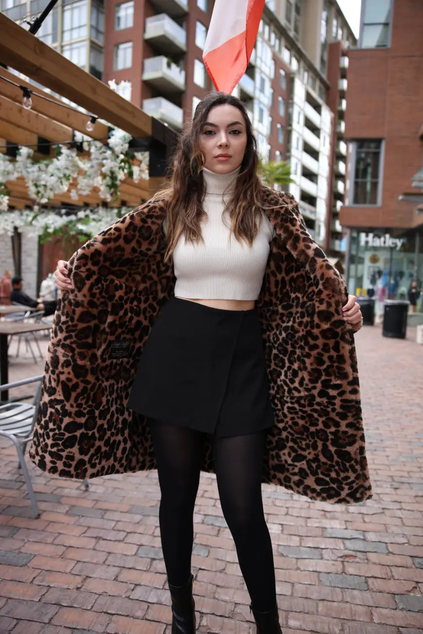 Seraphina Leopard print double breasted shearling Leather Coat