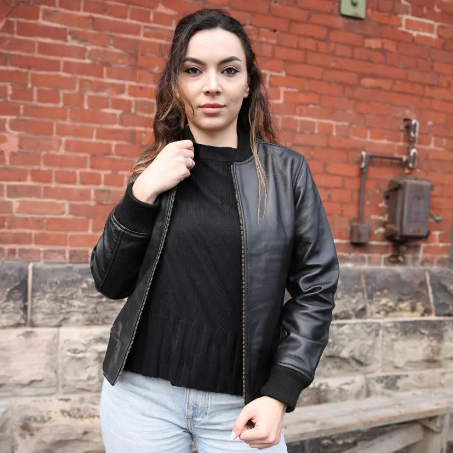 Navea women's black oversized leather jacket