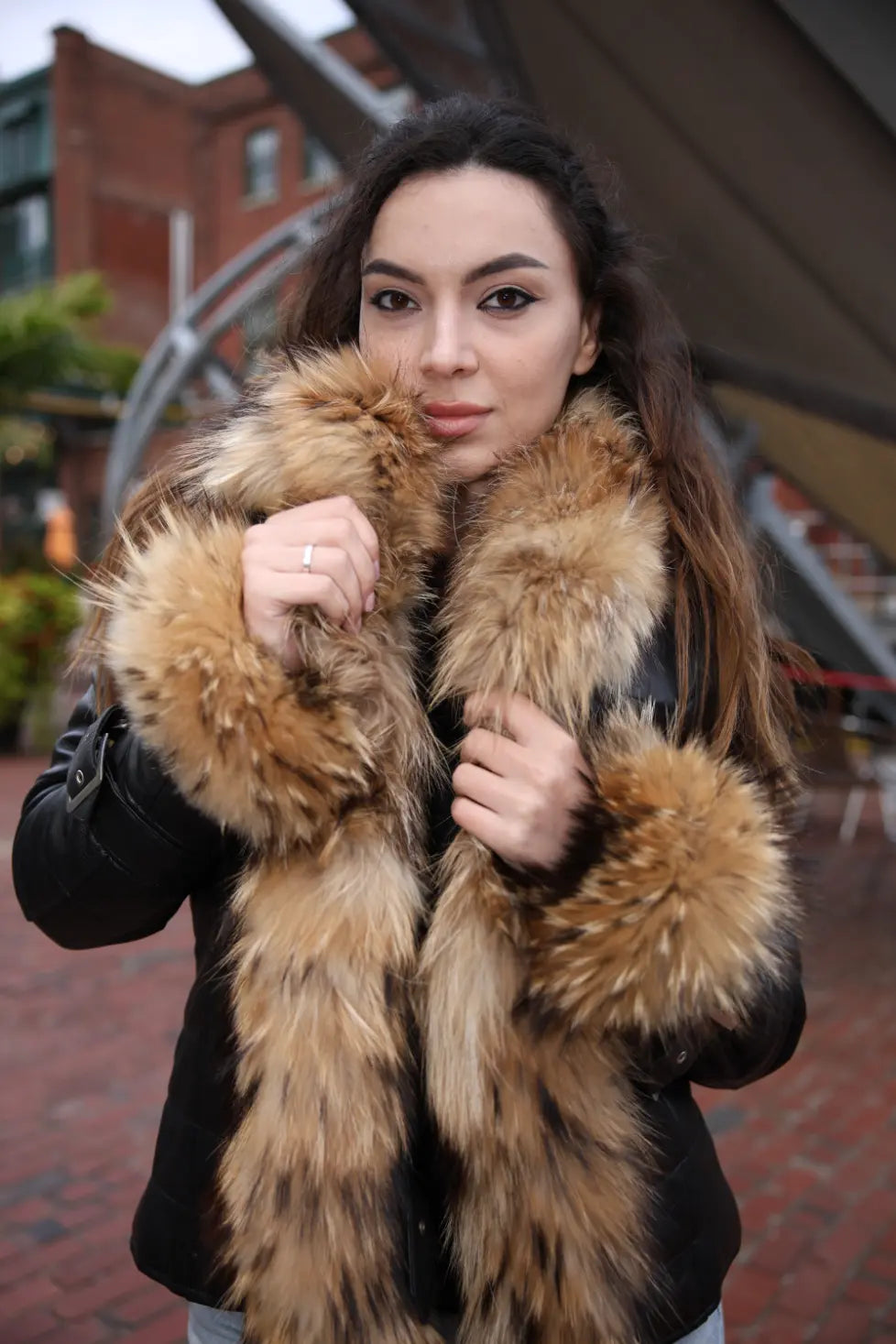 Jami black winter jacket with real fur trim