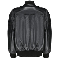 Back view of the Mabel oversized leather bomber showing the gathered elastic waistband and voluminous "balloon" sleeves.