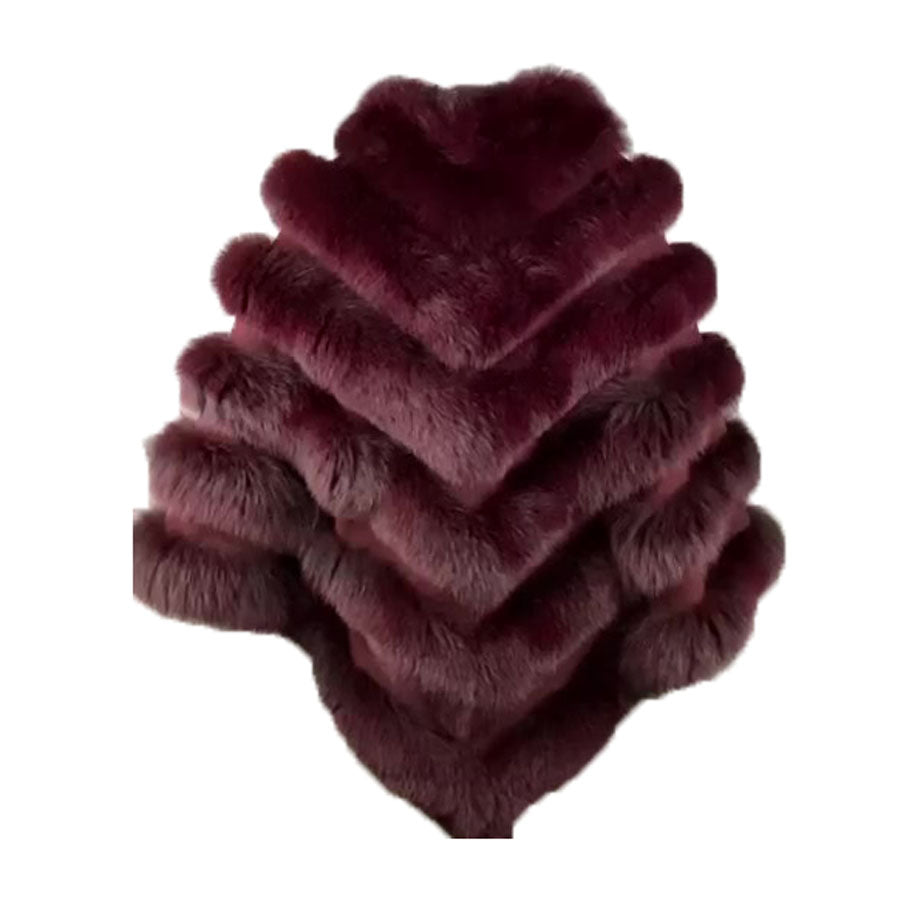 Women's Burgundy Fox Fur Cape/ Poncho