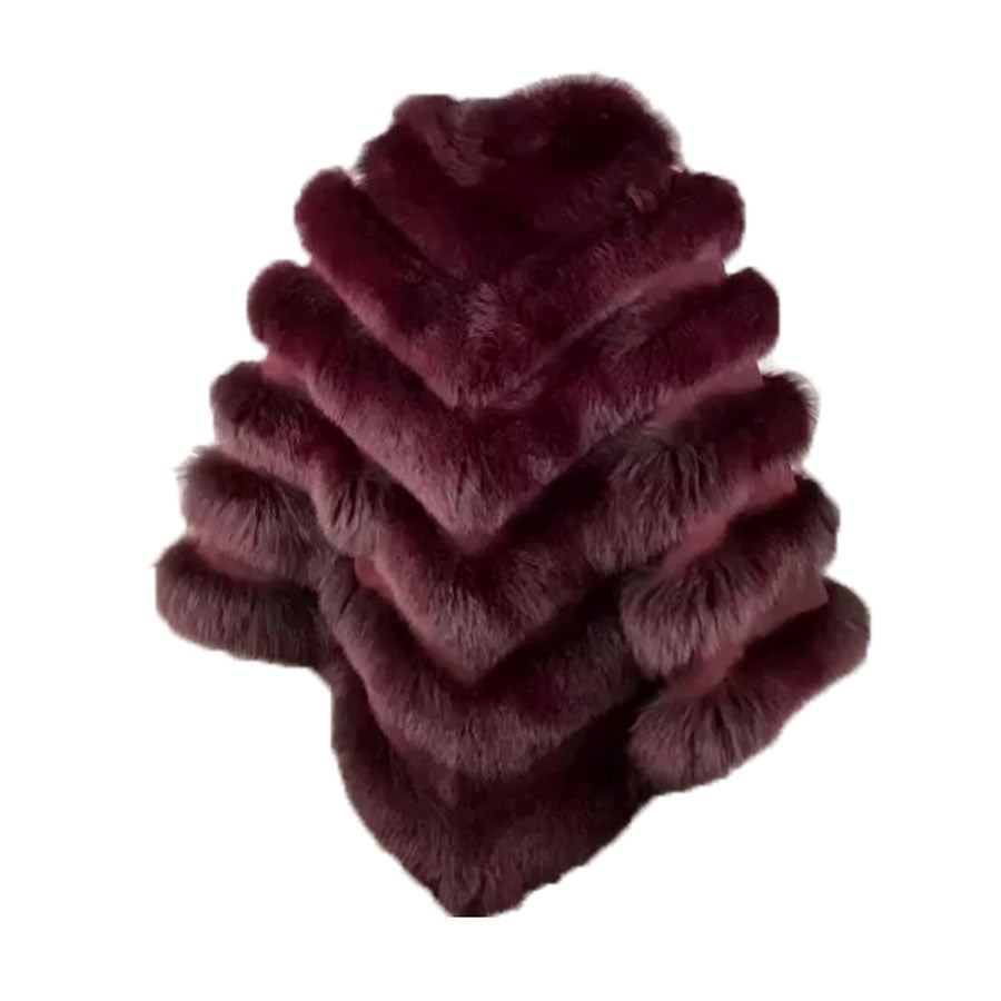 Women's Burgundy Fox Fur Cape/ Poncho