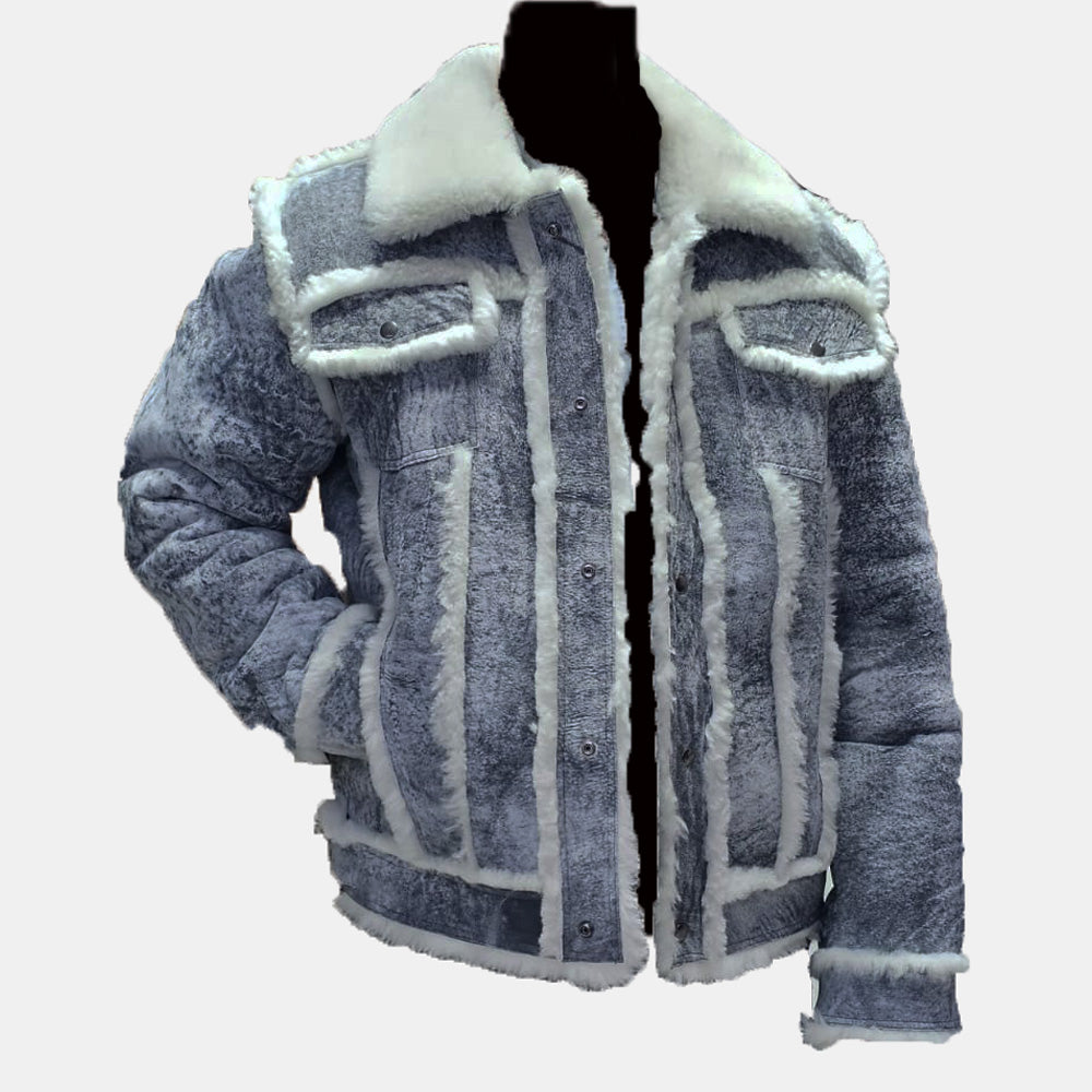 Aiden's Distressed Grey Shearling Trucker Jacket