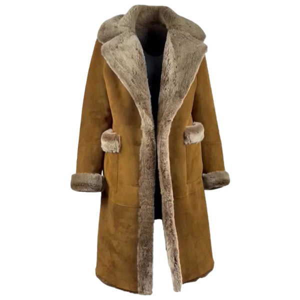 Sabina Tobacco Oversized Long Shearling Coat