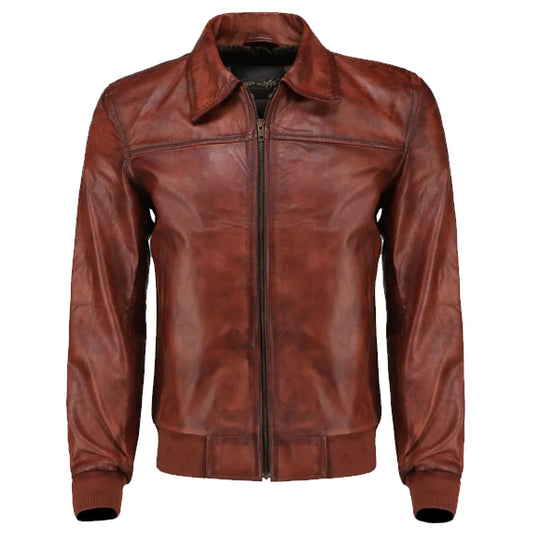 Boyd's Rust Leather Jacket with ribbed cuffs