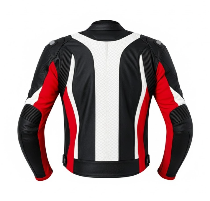 Black, red and white motorycle jacket with armor protection