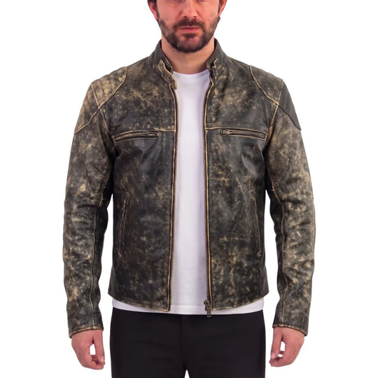 Theon's Distressed Leather Jacket With Shoulder Patch