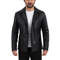 Black casual leather blazer