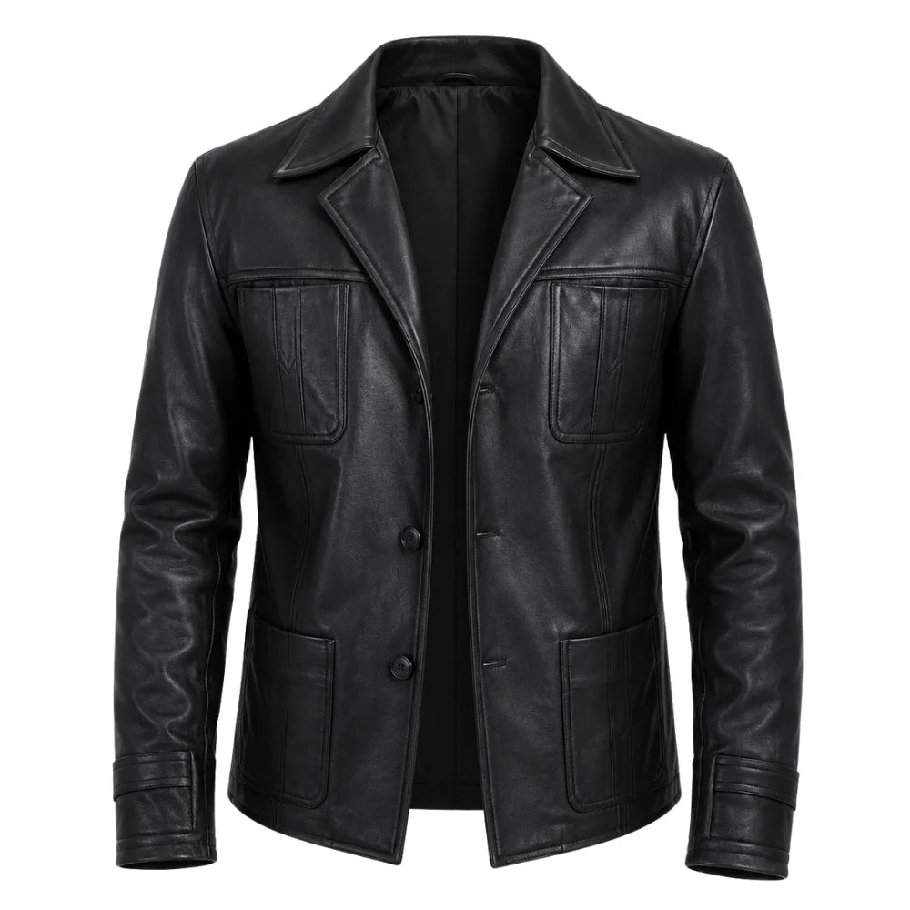 Black casual leather blazer