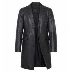 Black leather 3/4 length trench coat
