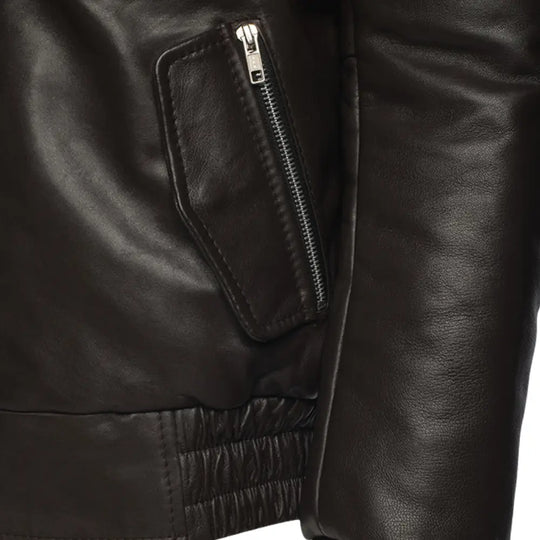 Castillo Brown winter leather jacket with hoodie